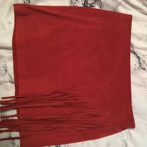 suede mini skirt w/ fringe (rust)